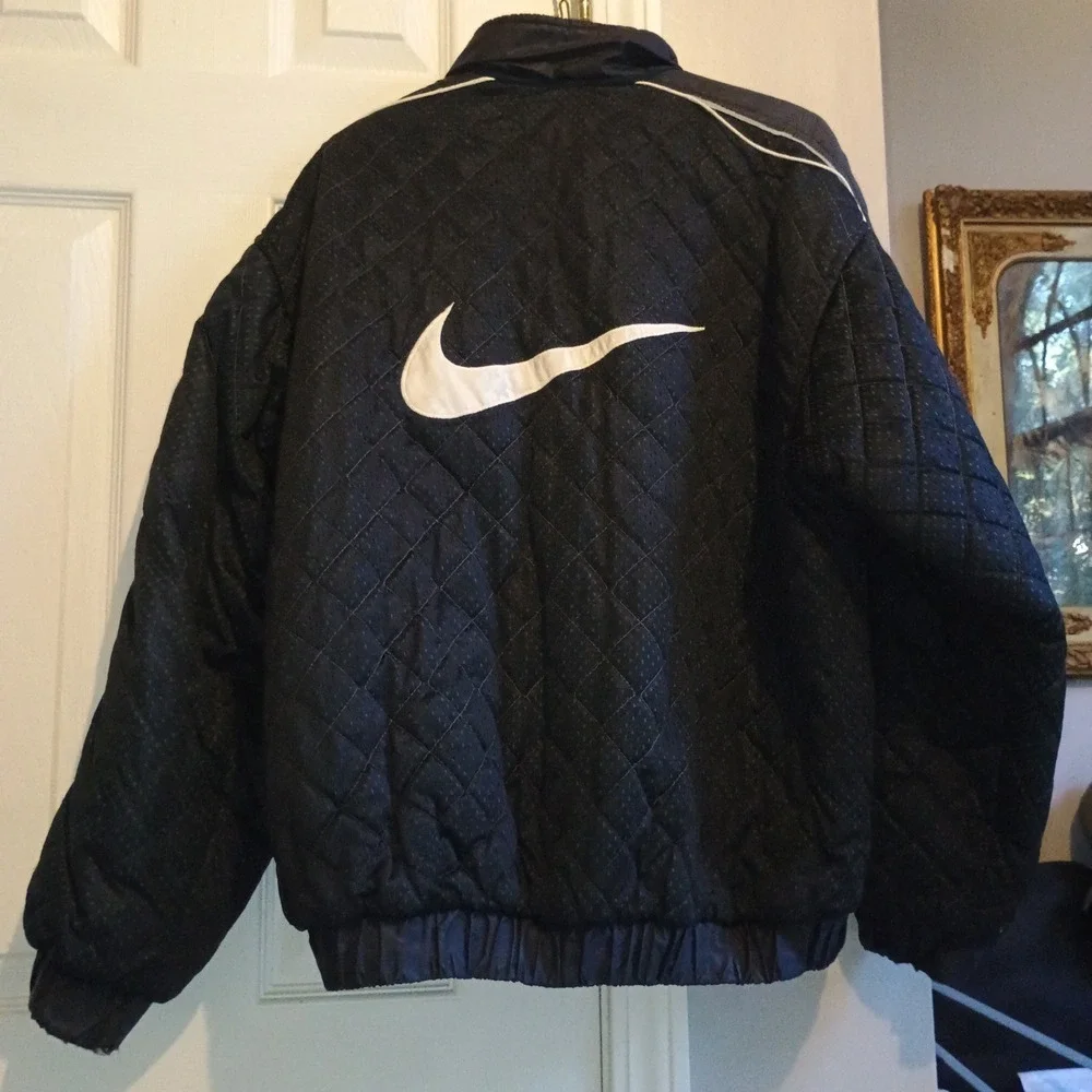 Vintage Nike Puffer Jacket Large Black Quilted‎ Big Swoosh 90s Y2K H60207 ZKG
